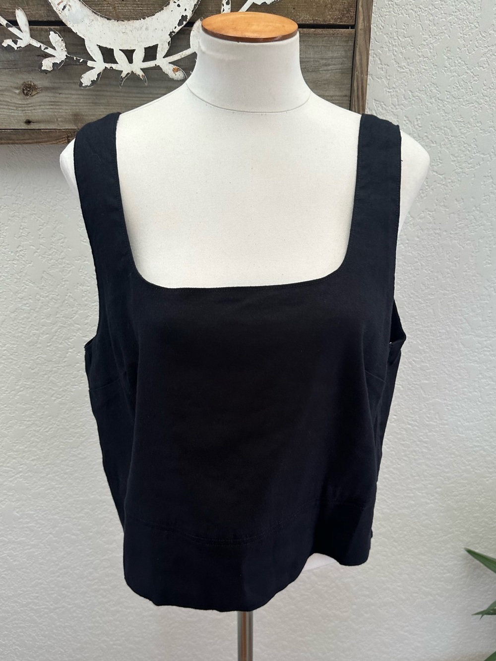 Everlane Black Square-Neck Linen Tank size 12 NWT